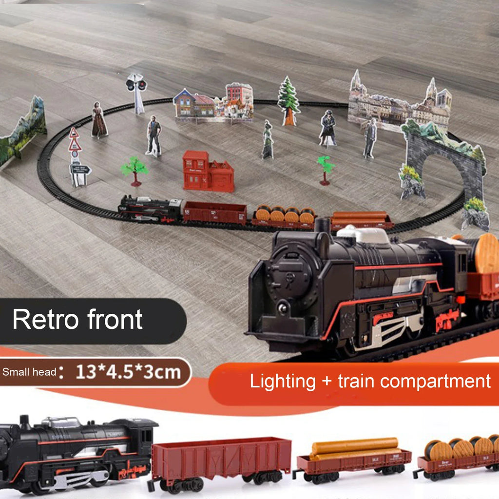 Battery Operated Water Steam Locomotive - Classic Railway Freight Train Track Playset, Kids Simulation Toy Gift