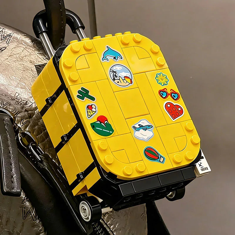 New Creative 184Pcs Yellow Travel Suitcase Building Blocks Model Sticker Set Assembly Bricks Luggage Children's Adults Toys Gift