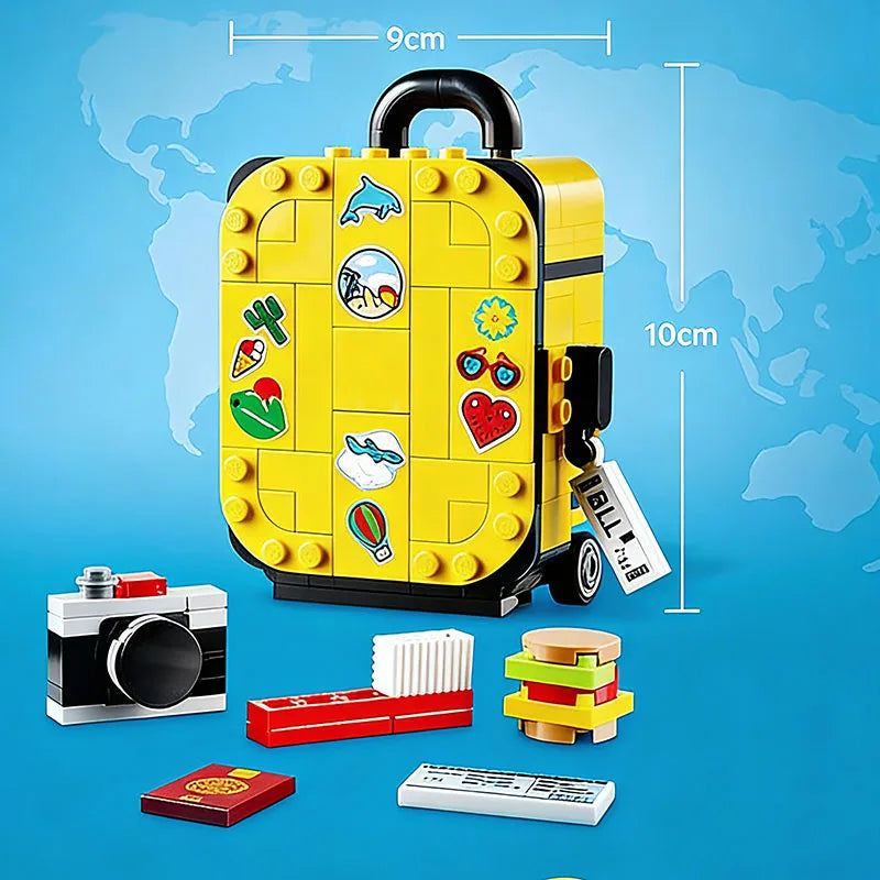 New Creative 184Pcs Yellow Travel Suitcase Building Blocks Model Sticker Set Assembly Bricks Luggage Children's Adults Toys Gift