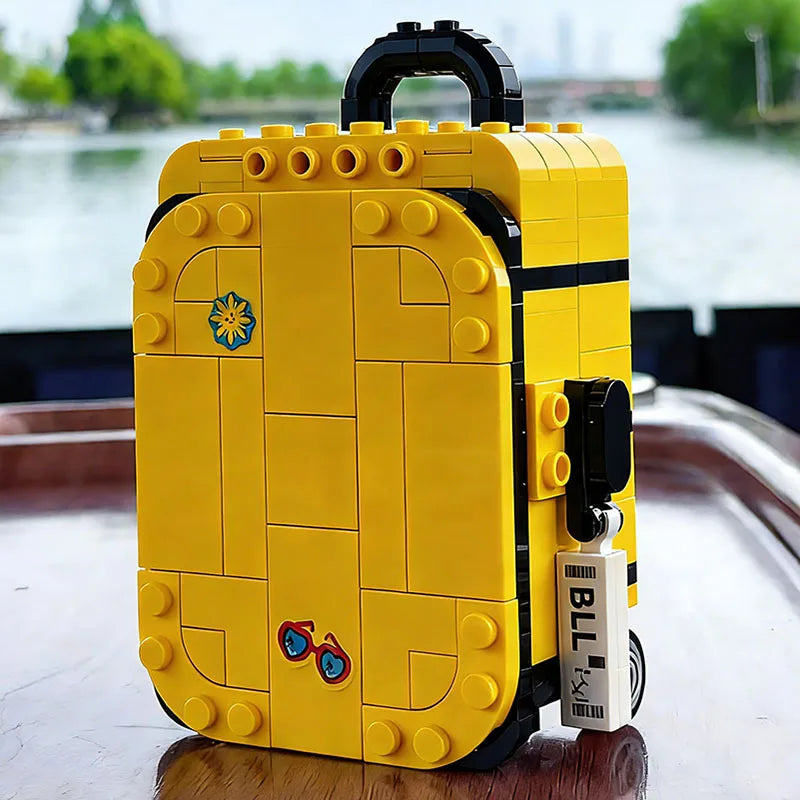 New Creative 184Pcs Yellow Travel Suitcase Building Blocks Model Sticker Set Assembly Bricks Luggage Children's Adults Toys Gift